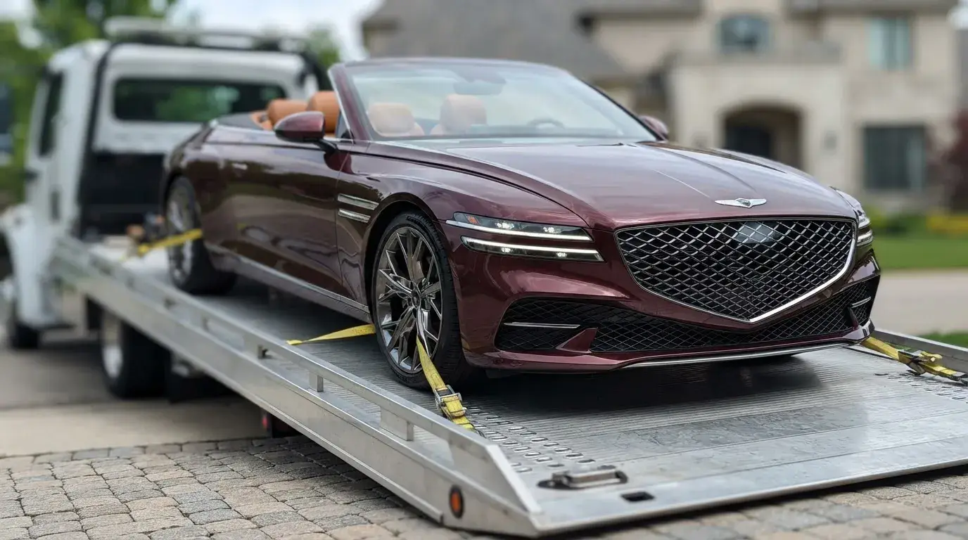 Voiture de luxe garée devant une maison résidentielle